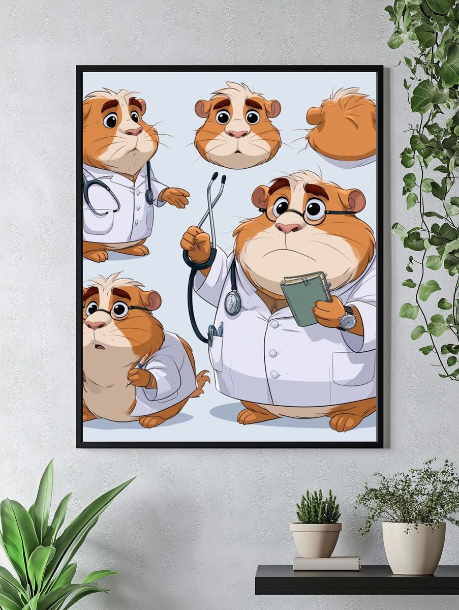 Doctor Guinea Pig Cartoon Poster. — room view 4
