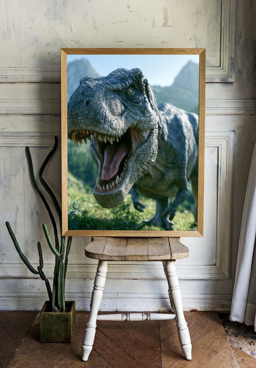 Roaring T-Rex Dinosaur Poster. room preview