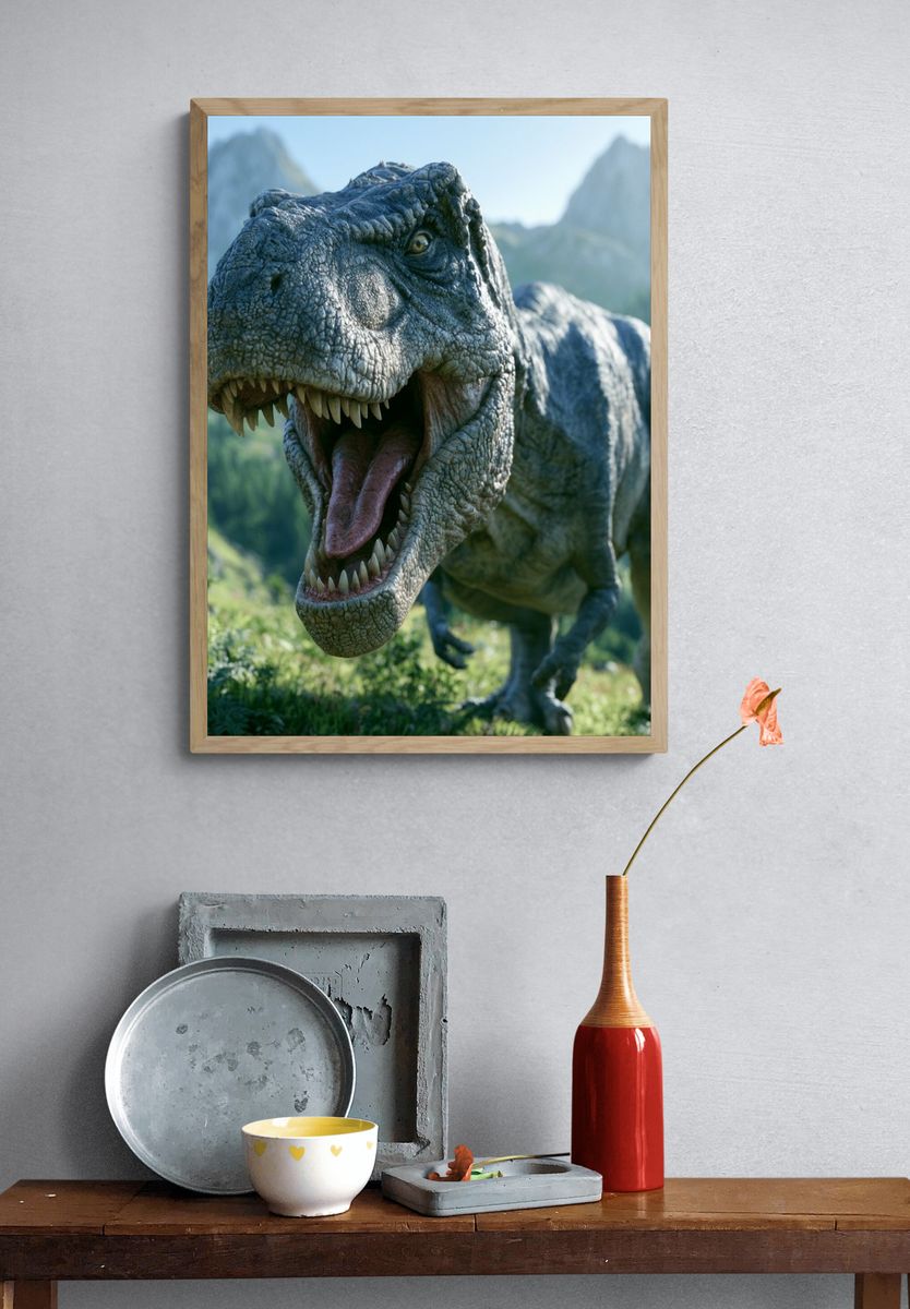 Roaring T-Rex Dinosaur Poster. — room view 3