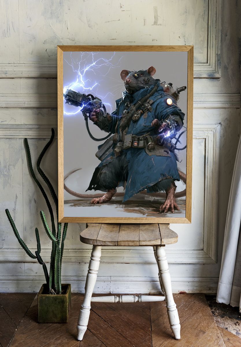 Cyberpunk Rat Warrior Illustration Poster. room preview