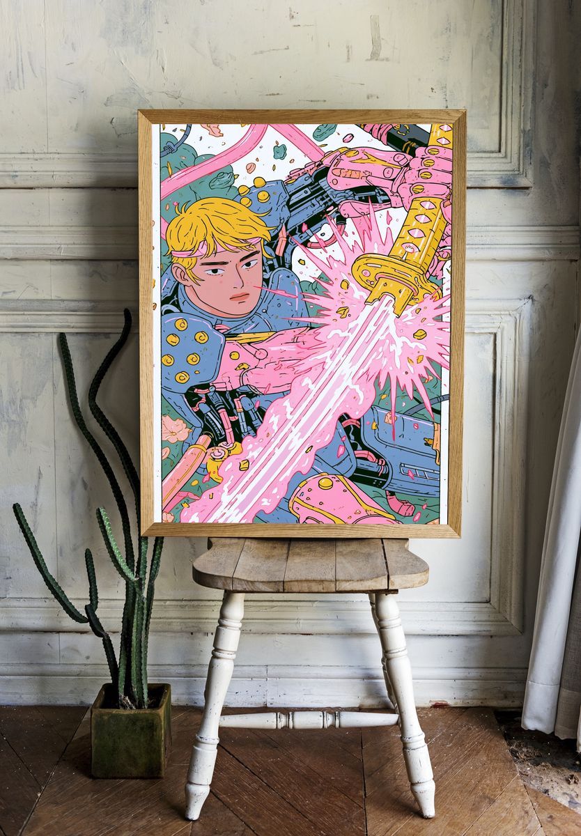 Anime Sword Battle Illustration Poster. room preview