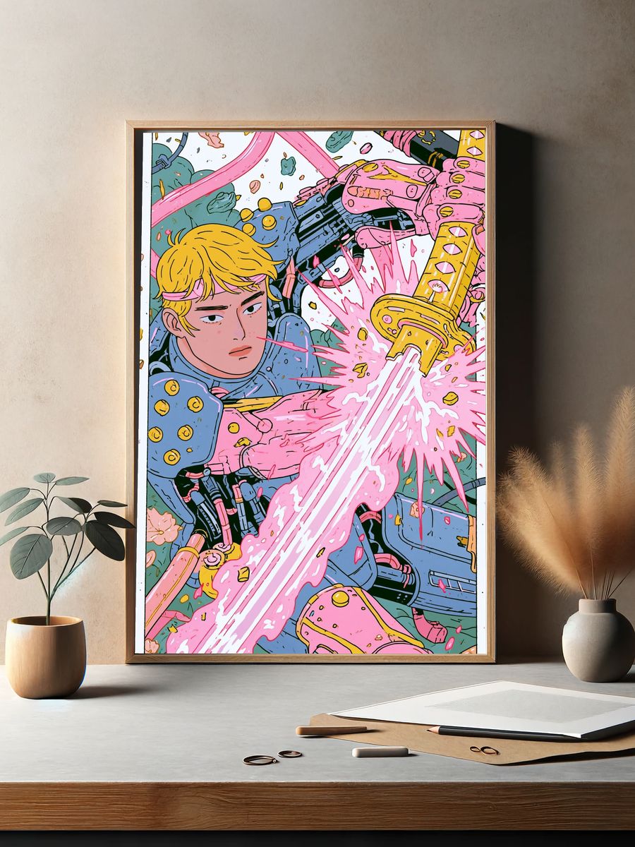 Anime Sword Battle Illustration Poster. — room view 2