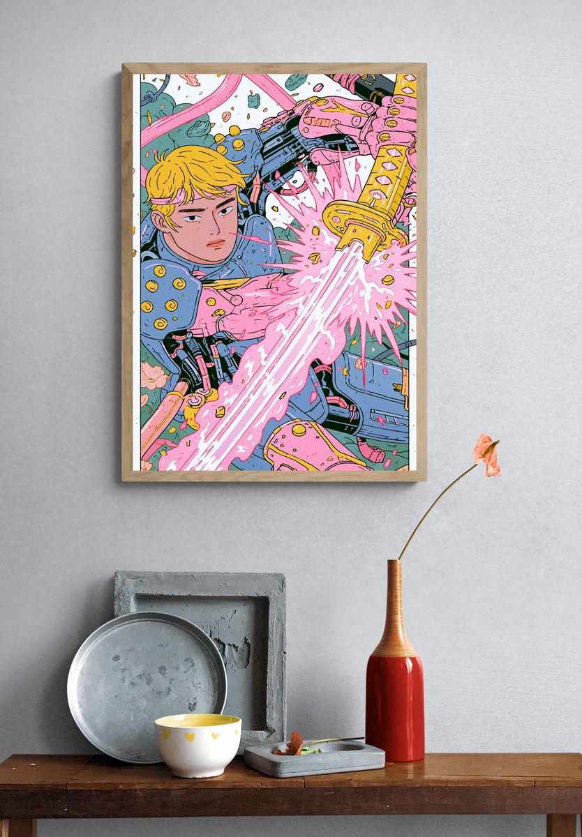 Anime Sword Battle Illustration Poster. — room view 3