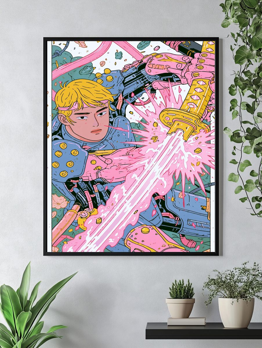 Anime Sword Battle Illustration Poster. — room view 4