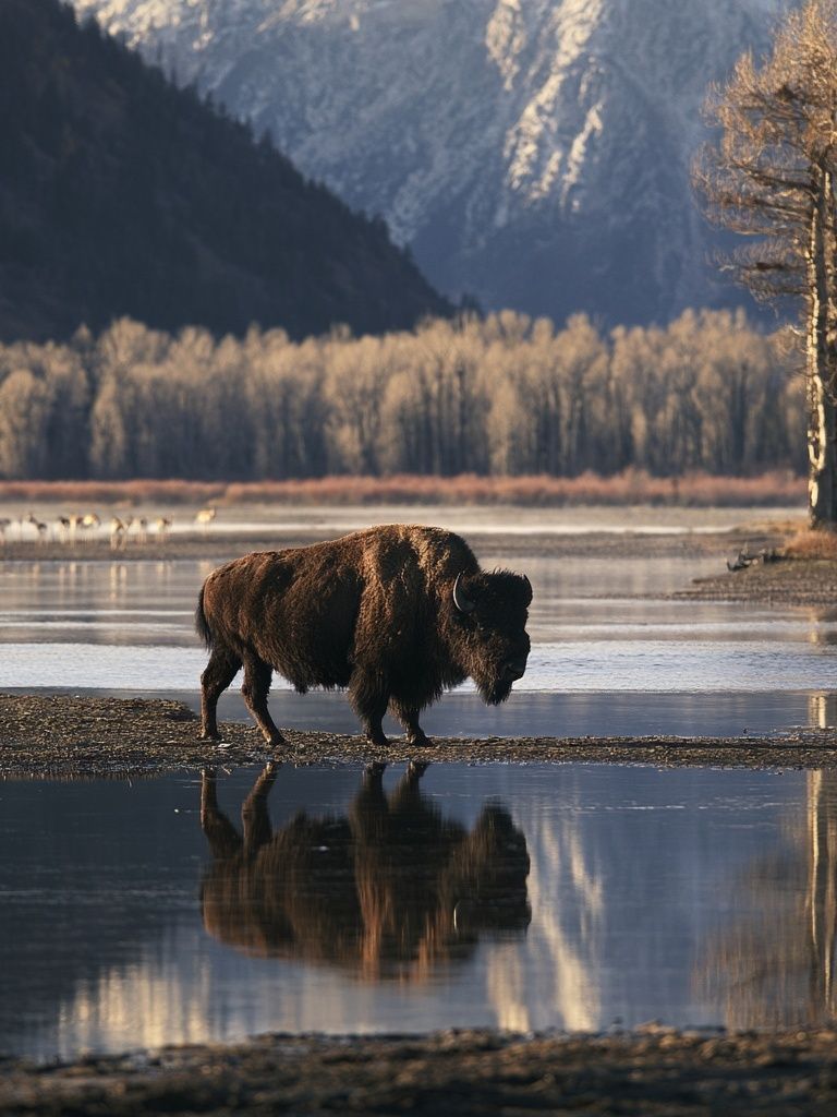 Bison by the River Photography Poster. poster — animals art