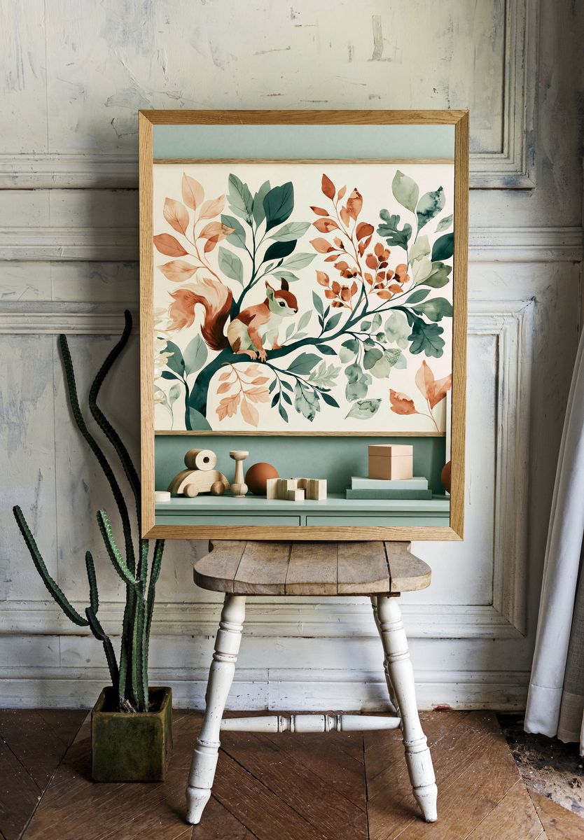 Squirrel in Botanical Watercolor Poster. room preview