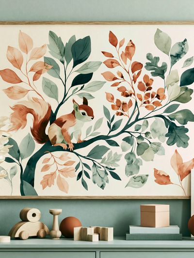 Squirrel in Botanical Watercolor Poster. poster