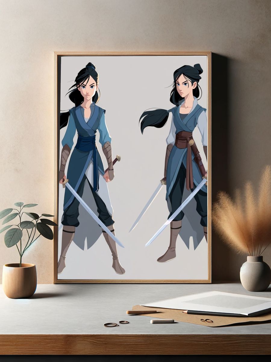 Dual Warrior Character Illustration Poster. — room view 2