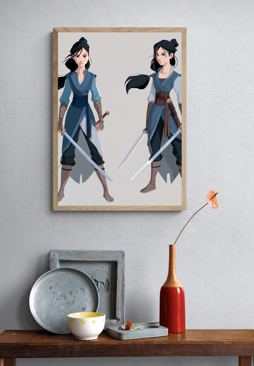 Dual Warrior Character Illustration Poster. — room view 3