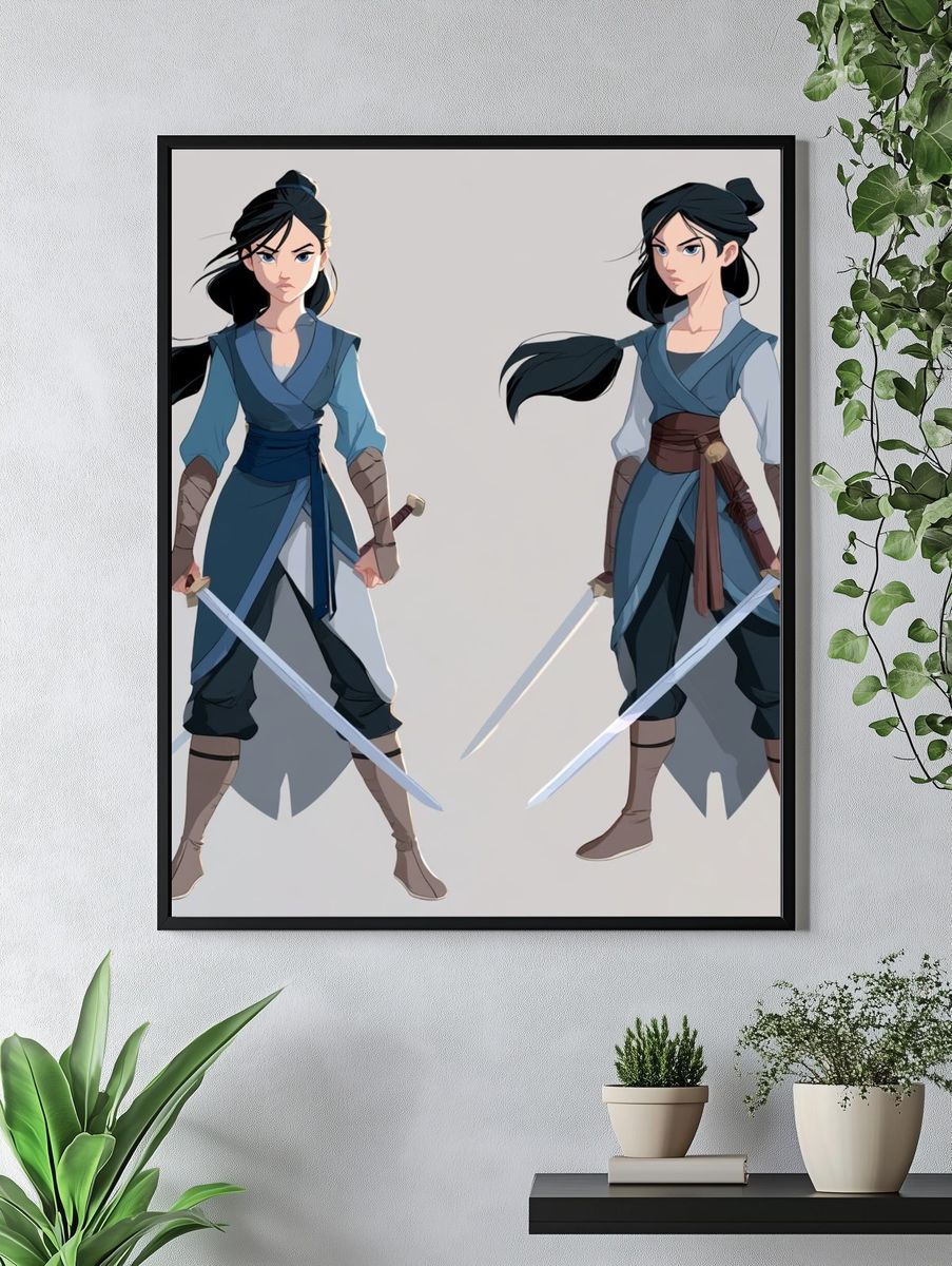 Dual Warrior Character Illustration Poster. — room view 4