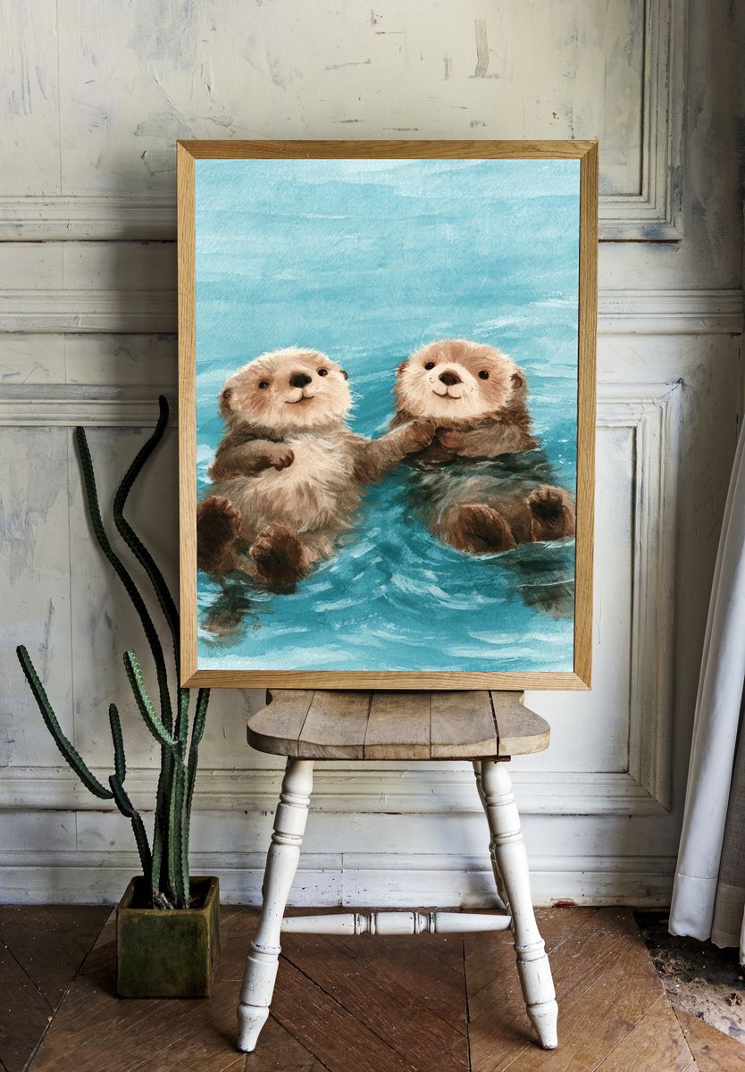 Otter Pals Watercolor Poster. room preview