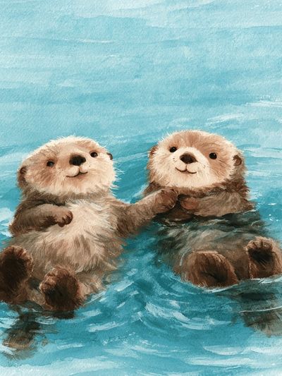Otter Pals Watercolor Poster. poster