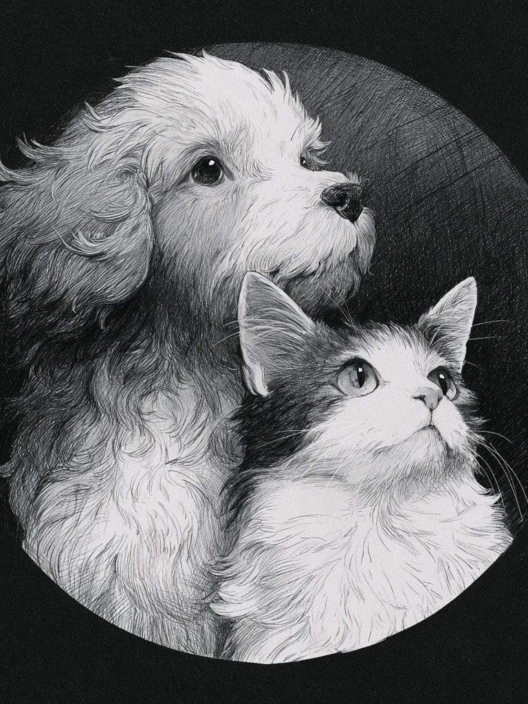 Puppy and Kitten Portrait Print. poster detail