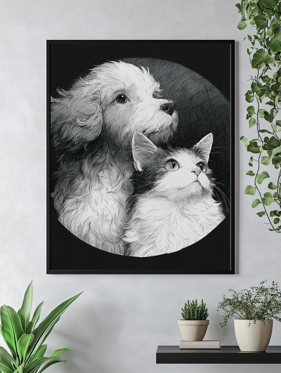 Puppy and Kitten Portrait Print. — room view 4