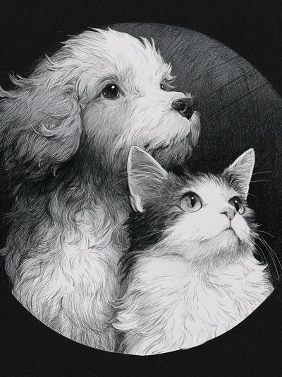 Puppy and Kitten Portrait Print.