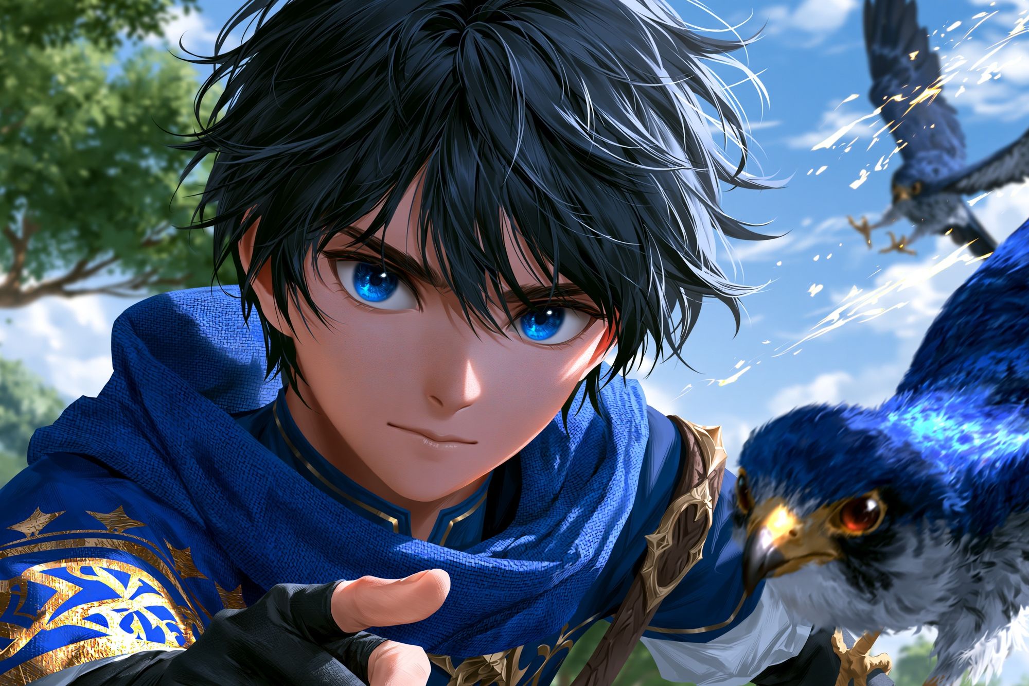 Blue-Eyed Falcon Rider Anime Print. poster detail