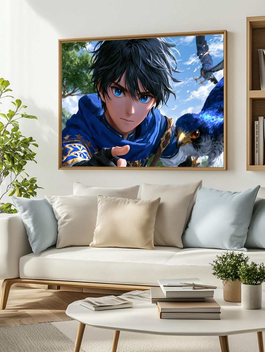 Blue-Eyed Falcon Rider Anime Print. — room view 2