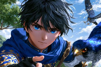 Blue-Eyed Falcon Rider Anime Print.