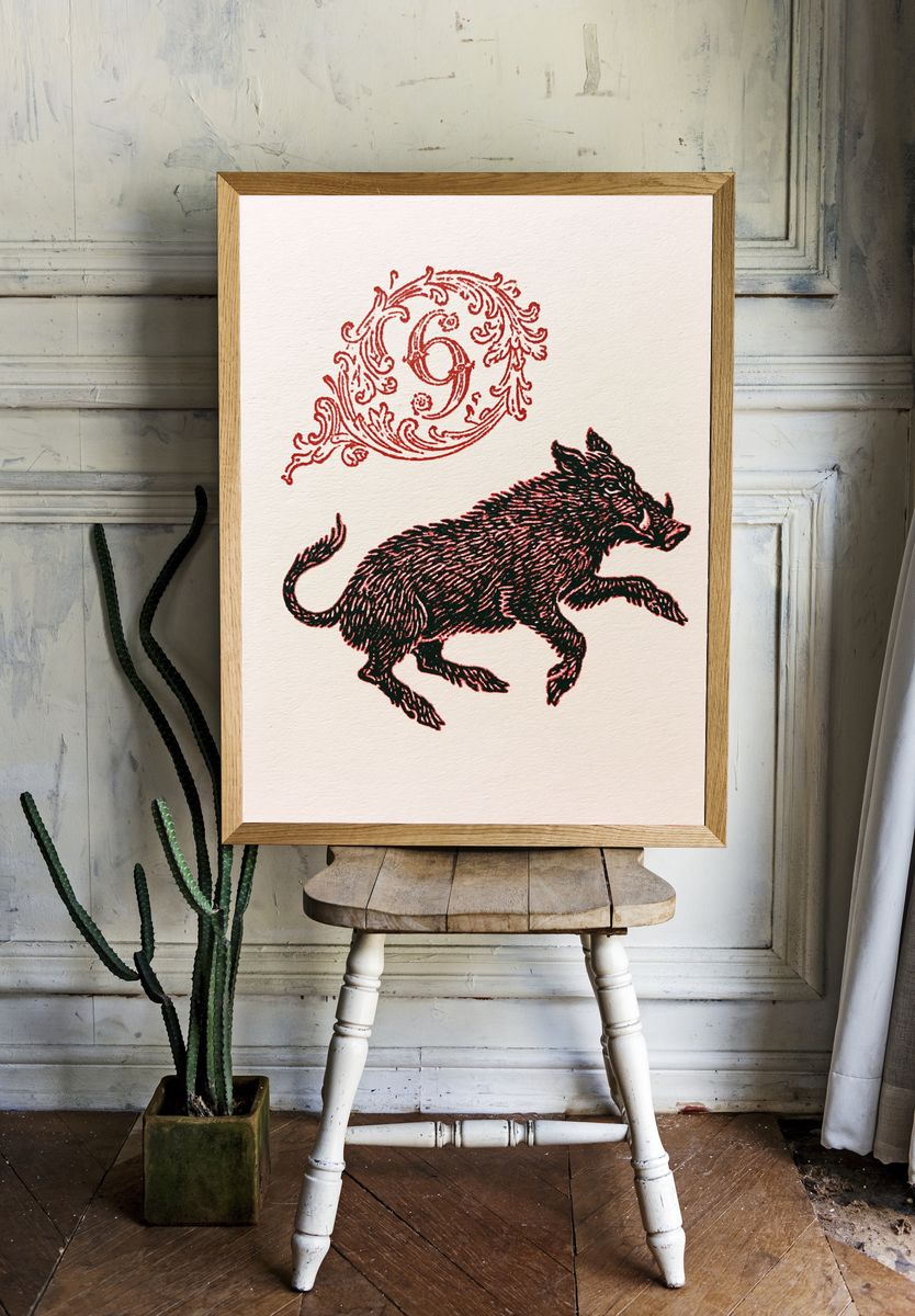 Boar Ornamental Ink Print. room preview