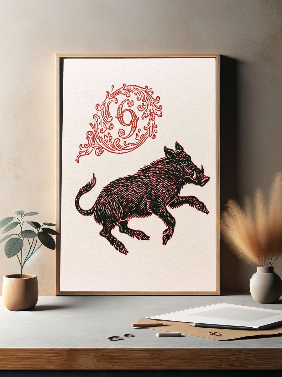 Boar Ornamental Ink Print. — room view 2