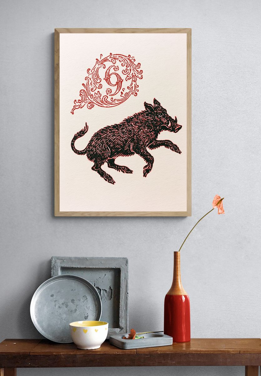 Boar Ornamental Ink Print. — room view 3