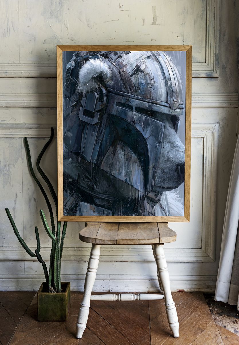 Polar Bear Helmet Portrait Print. room preview