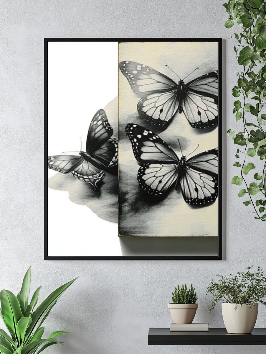 Monochrome Butterfly Study Print. — room view 4
