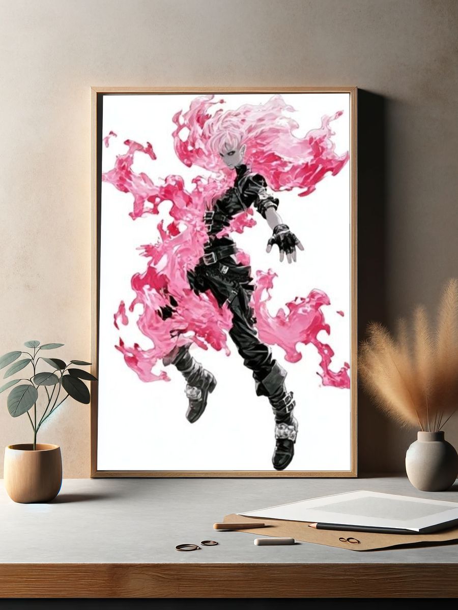 Pink Energy Anime Illustration Poster. — room view 2
