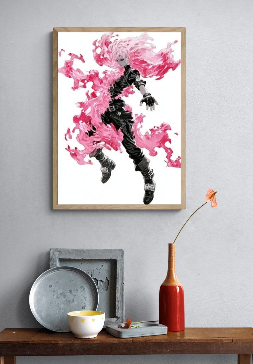 Pink Energy Anime Illustration Poster. — room view 3