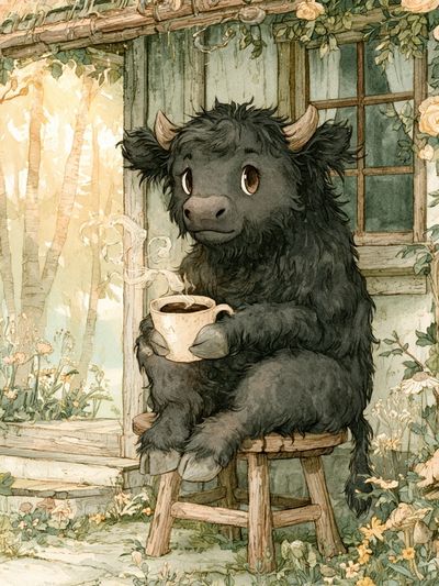 Cozy Highland Cow Watercolor Poster. poster