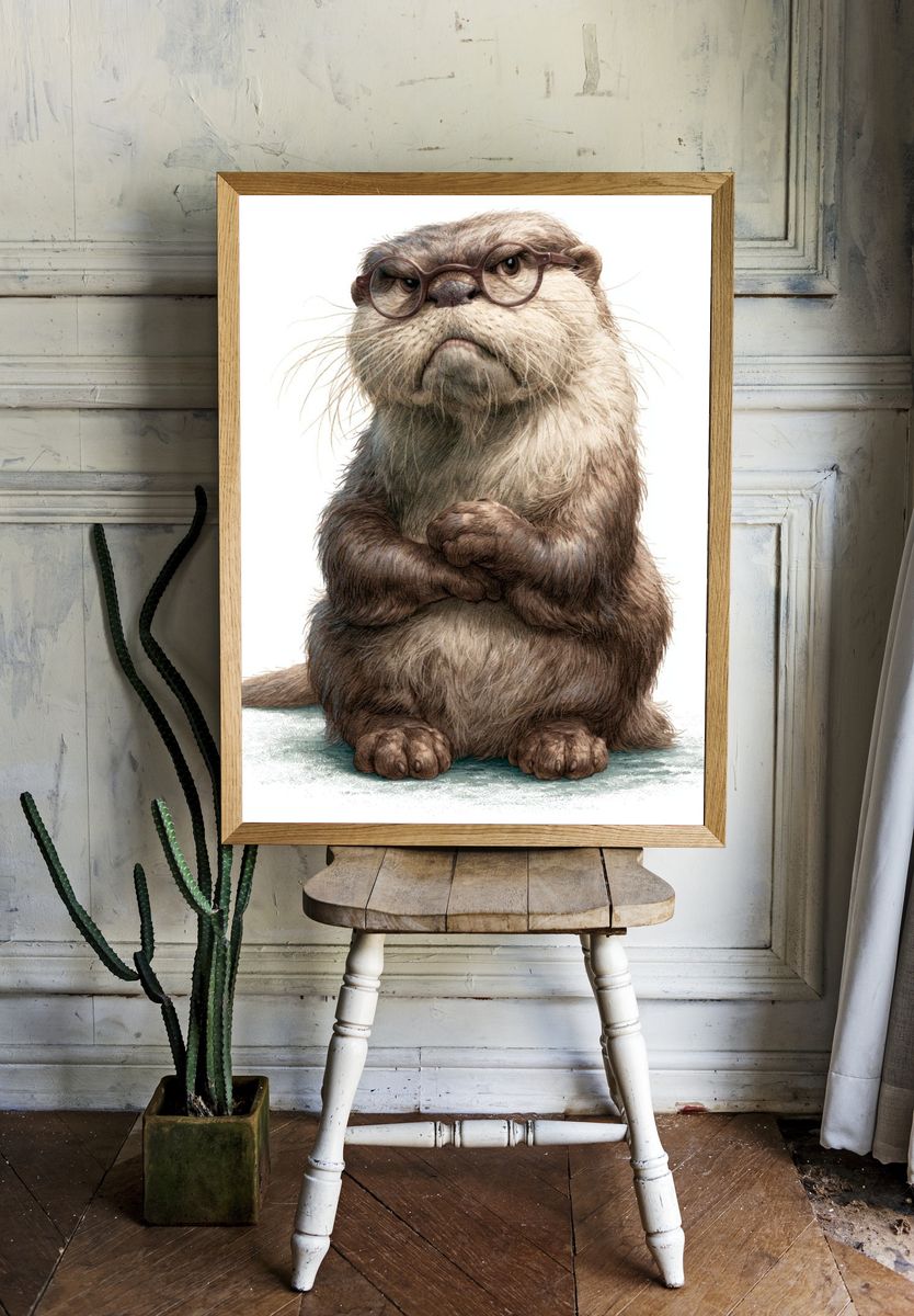 Otter with Glasses Illustration Poster. — room view 1