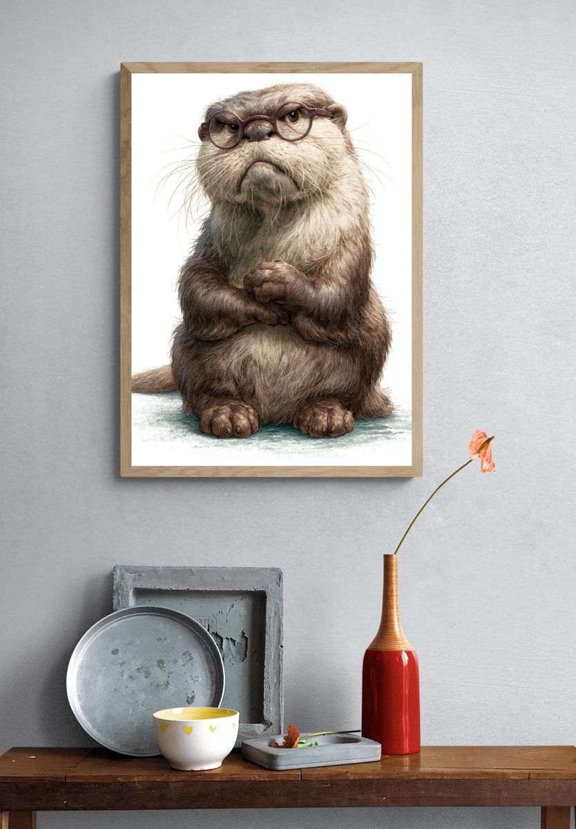 Otter with Glasses Illustration Poster. — room view 3