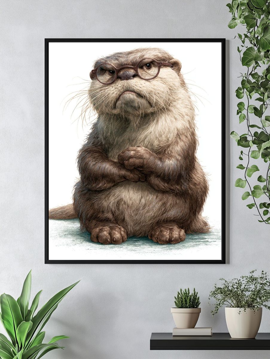 Otter with Glasses Illustration Poster. — room view 4