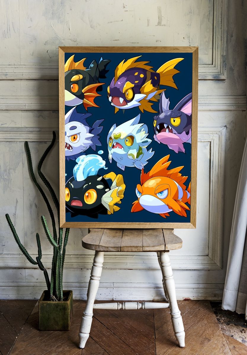 Fantasy Fish Creatures Anime Poster. room preview