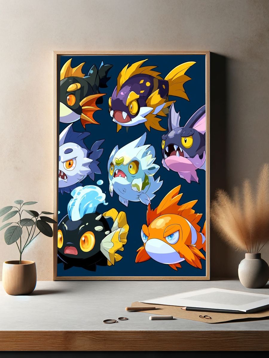 Fantasy Fish Creatures Anime Poster. — room view 2
