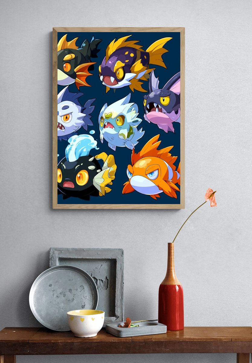 Fantasy Fish Creatures Anime Poster. — room view 3