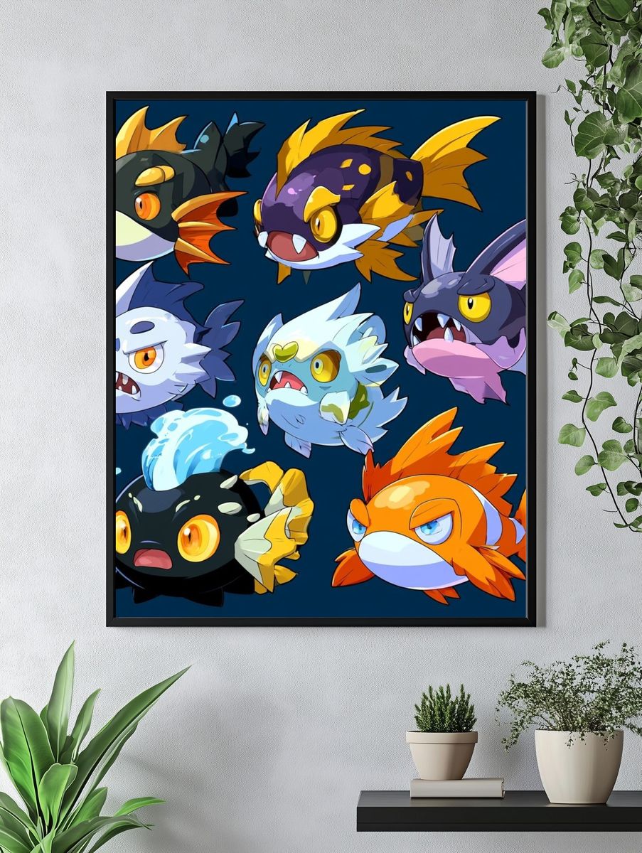 Fantasy Fish Creatures Anime Poster. — room view 4