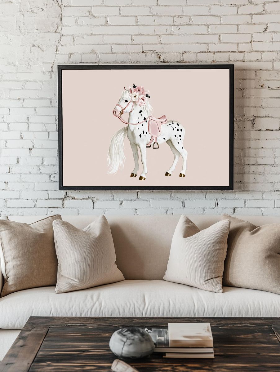 Floral Pony Watercolor Poster. room preview