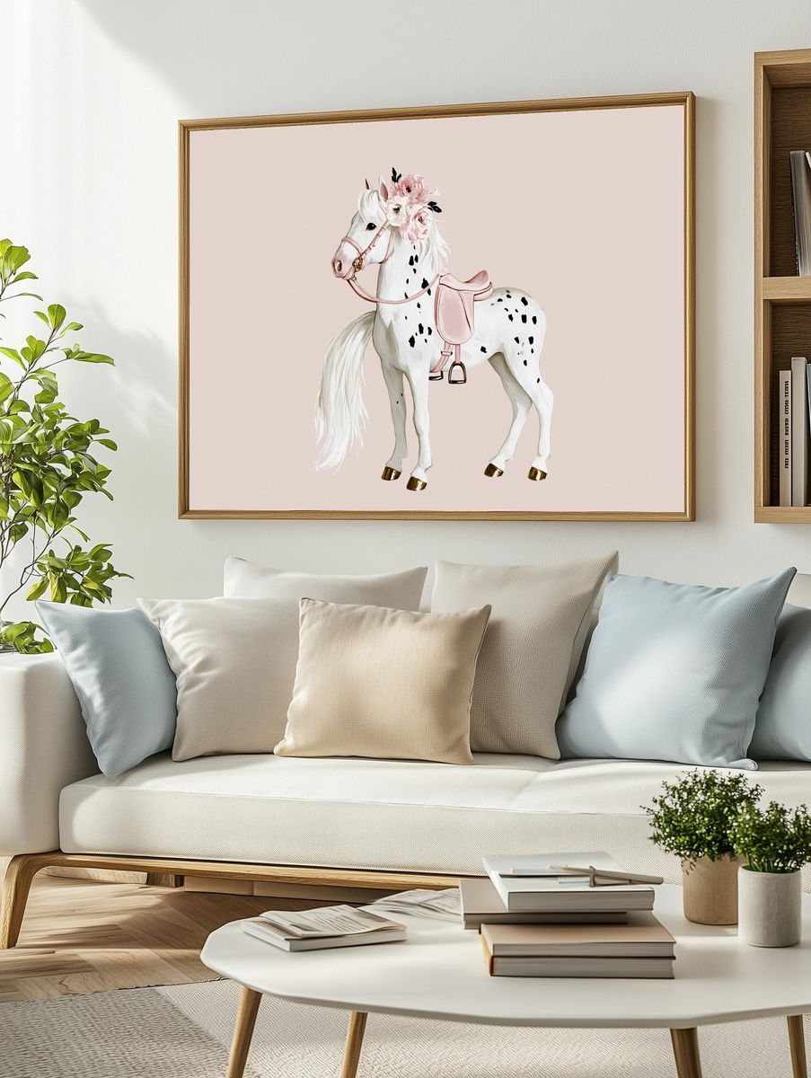 Floral Pony Watercolor Poster. — room view 2