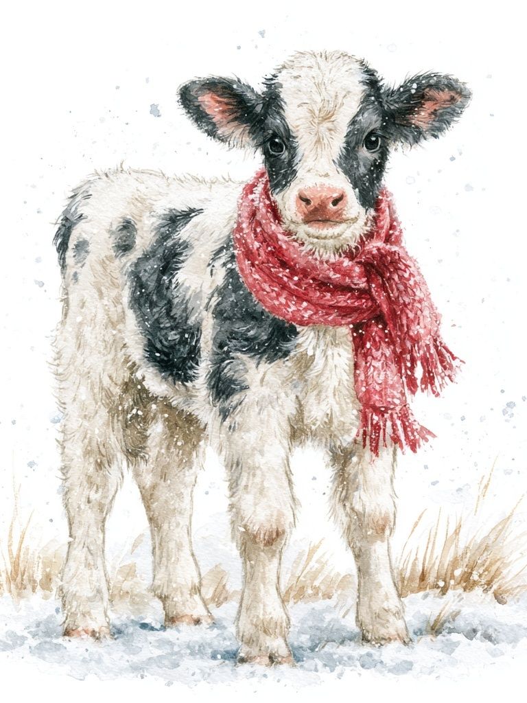 Winter Calf Watercolor Poster. poster — animals art