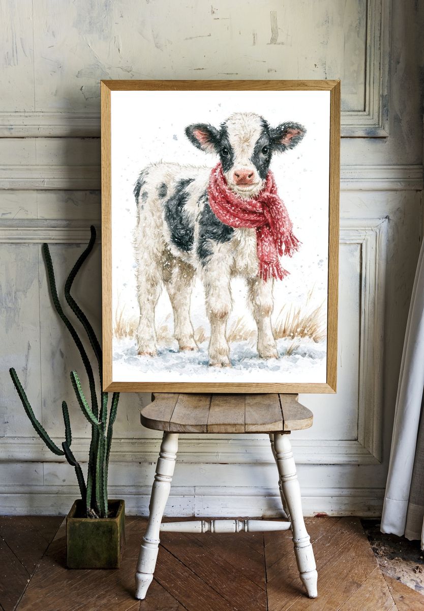 Winter Calf Watercolor Poster. — room view 1