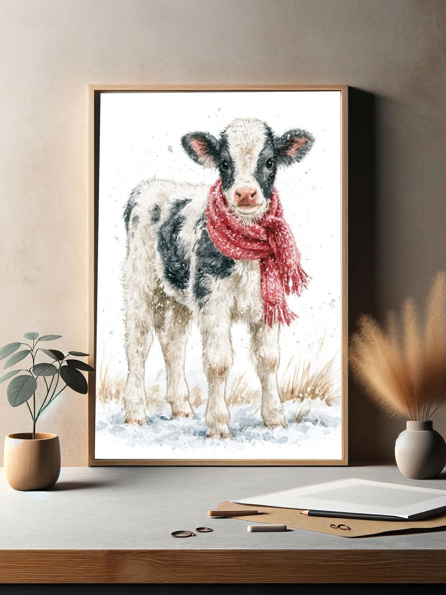 Winter Calf Watercolor Poster. — room view 2