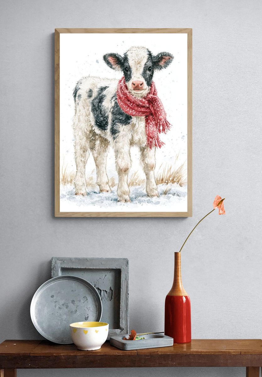 Winter Calf Watercolor Poster. — room view 3