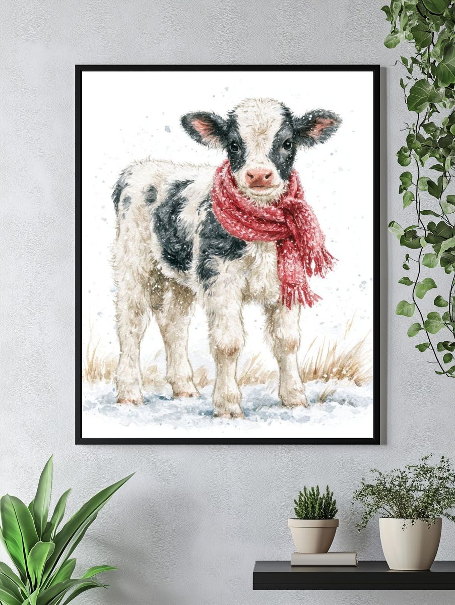 Winter Calf Watercolor Poster. — room view 4
