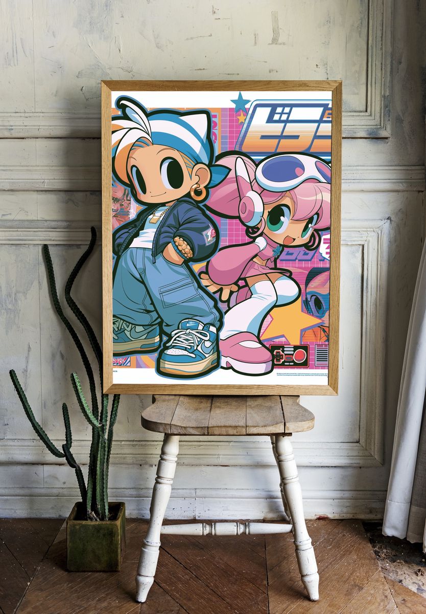 Retro Anime Duo Poster. room preview