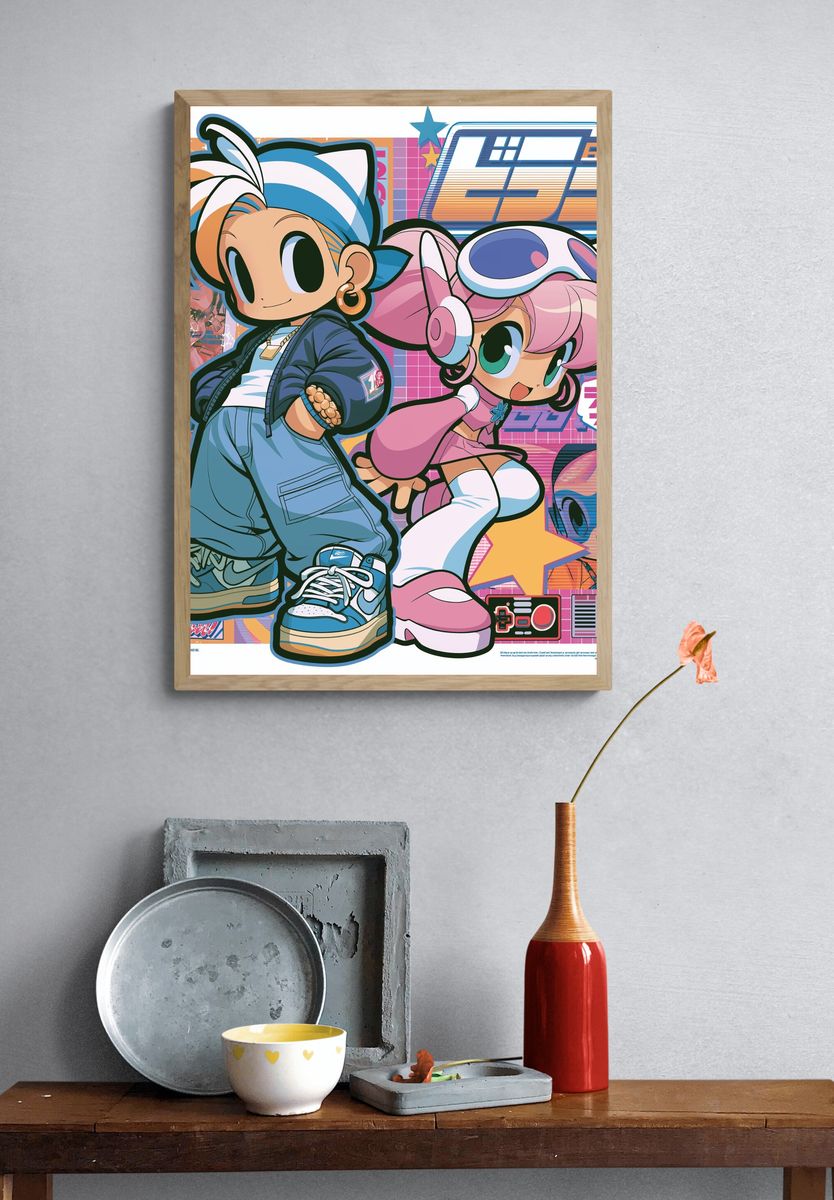 Retro Anime Duo Poster. — room view 3