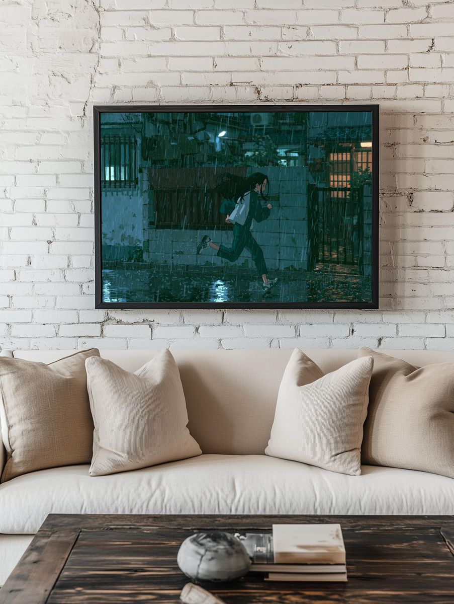 Rainy City Run Anime Print. — room view 1