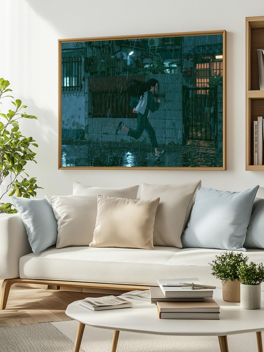 Rainy City Run Anime Print. — room view 2