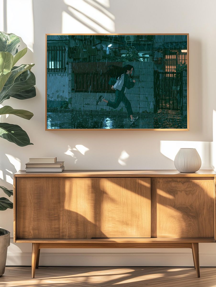 Rainy City Run Anime Print. — room view 3