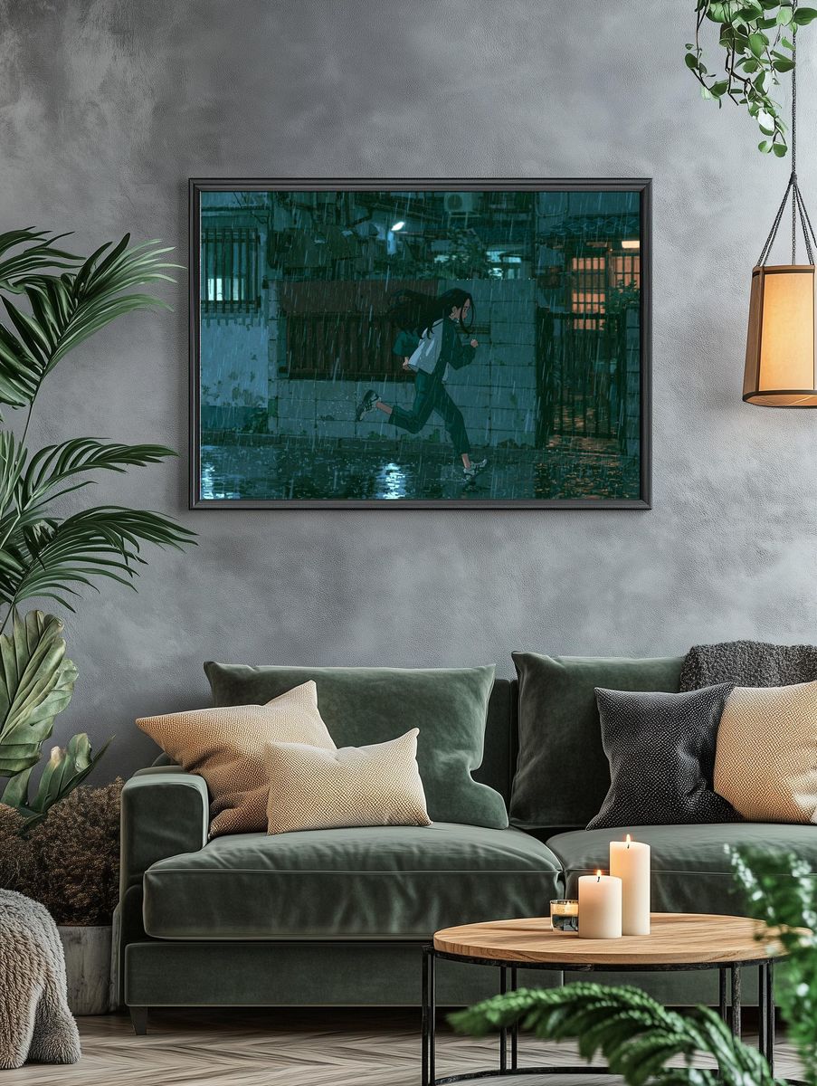 Rainy City Run Anime Print. — room view 4